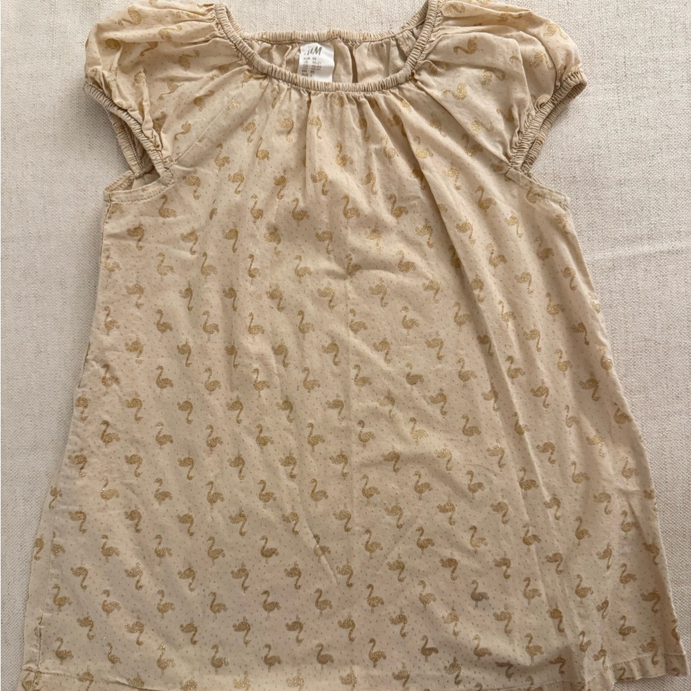 H&M Kids Gold Flamingo Dress in Beige - Picture 2 of 6